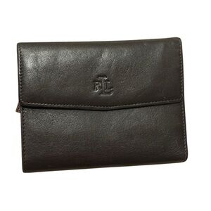 Lauren Ralph Lauren Dark Brown Gray Neutral Leather Wallet